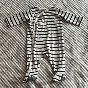 Petit Bateau Black and White Striped Kids Footie
